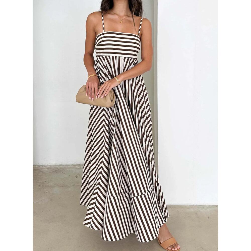Commense Black and White Striped Maxi Dress